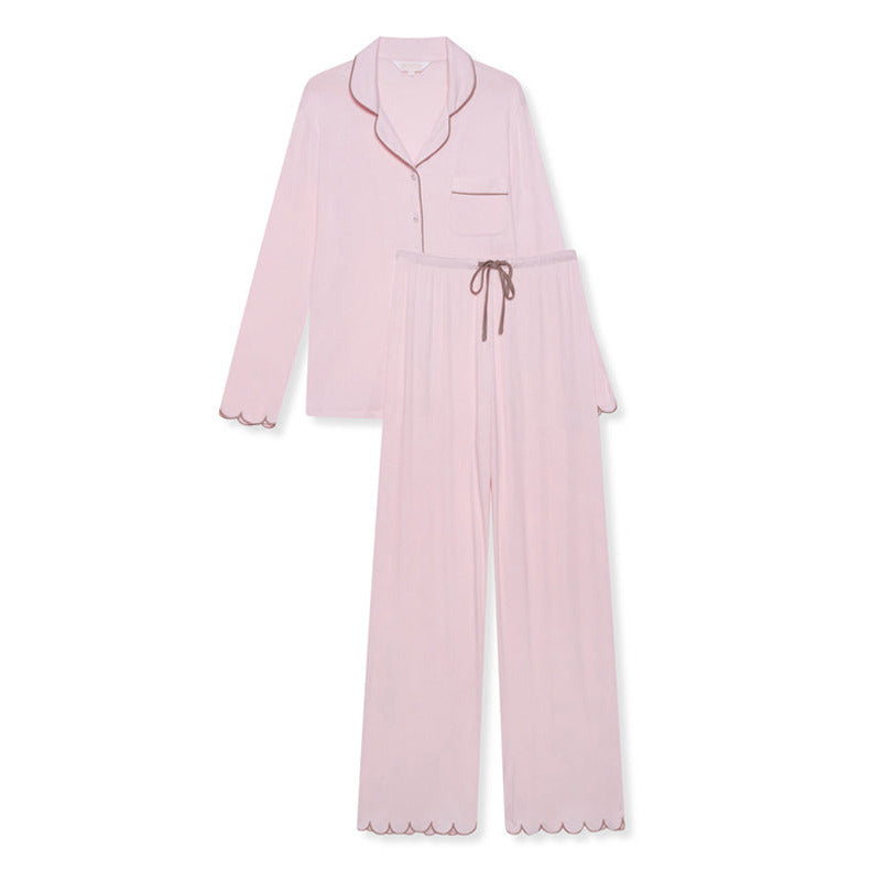 Scallop Pyjama Trouser Set - Petal Pink/ Cappuccino - The NAP Co. - image 1