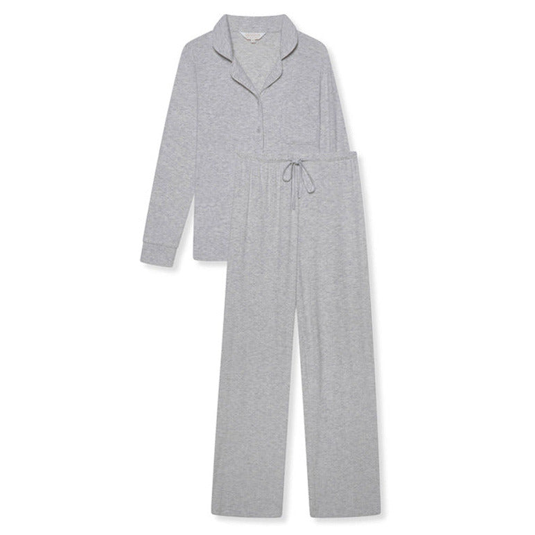 Stretch Ribbed Pyjama Trouser Set - Marl Grey
