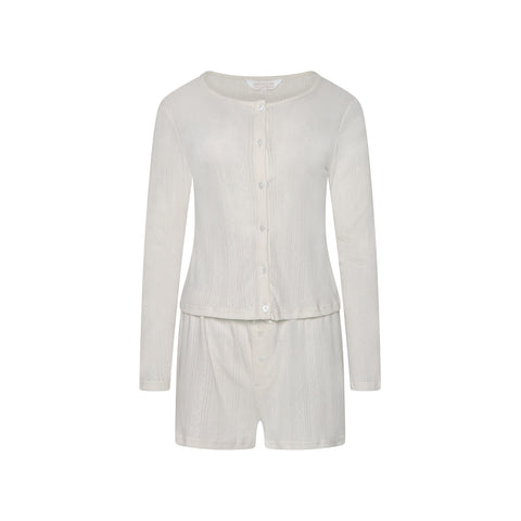 Pointelle Cardigan and Short Set- Buttermilk