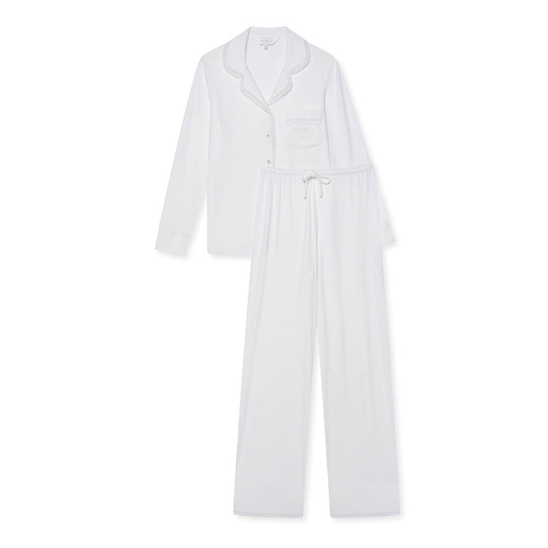 Stretch Ribbed Pyjama Trouser Set - White/Lace