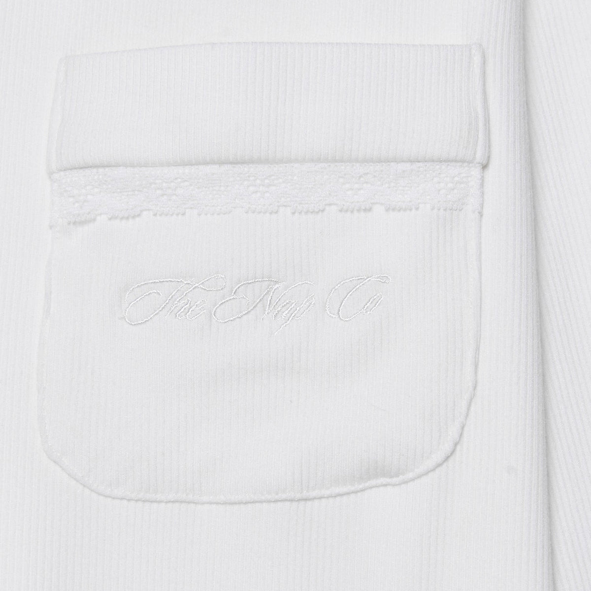 Stretch Ribbed Pyjama Trouser Set - White/Lace