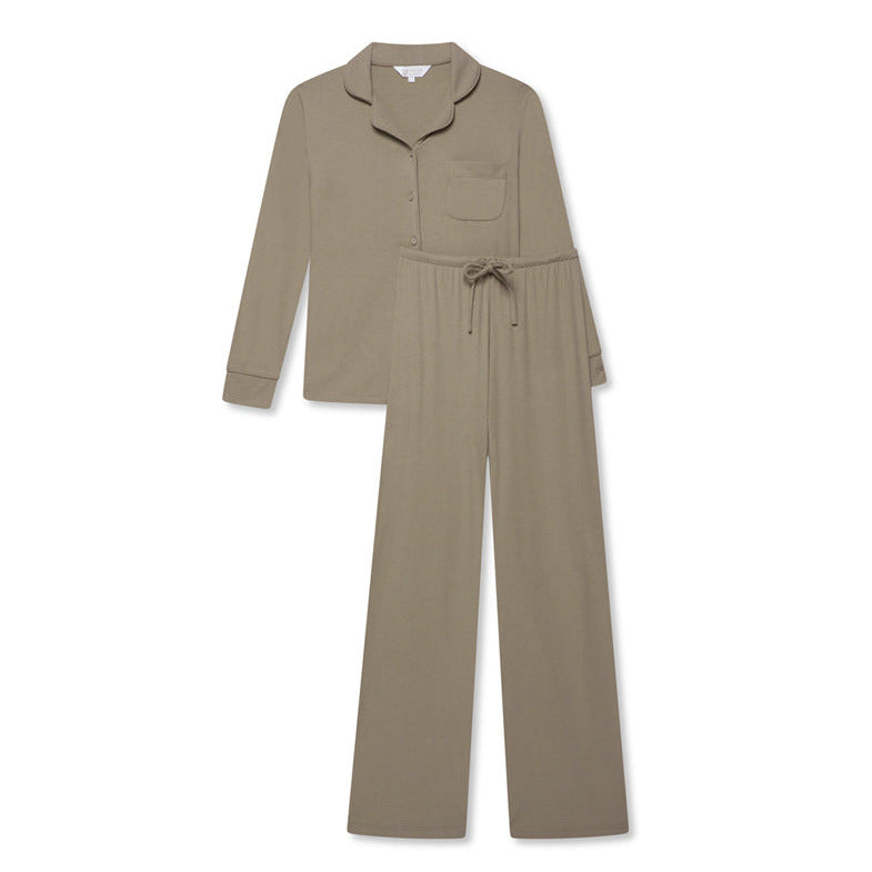 Stretch  Ribbed Pyjama Trouser Set - Cappuccino - The NAP Co. - image 1