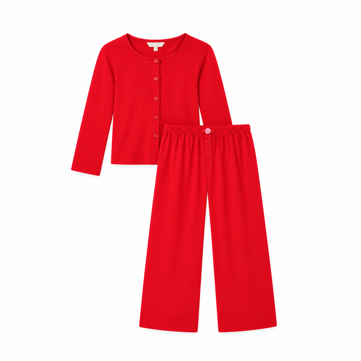 Children's Pointelle Trouser Sleep Set- Ruby Red-2